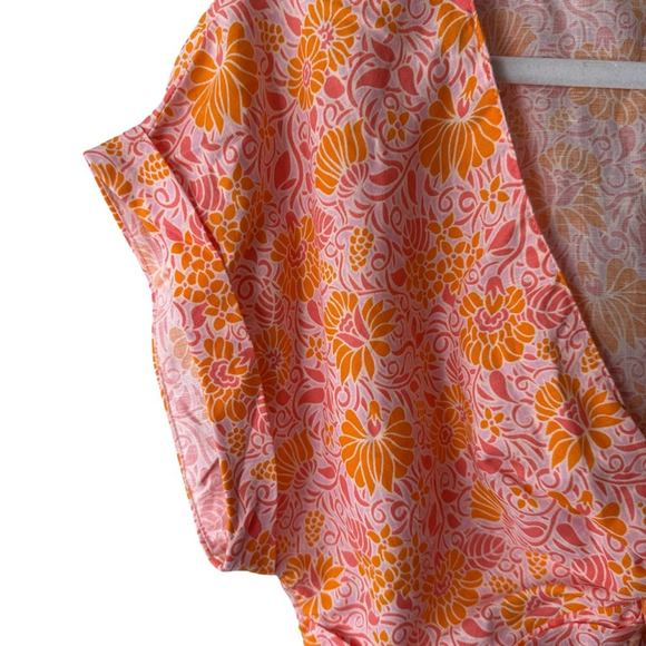 Zara Vibrant Pink and Orange Floral Blouse Size L Boho Cottagecore Chic Resort - Picture 9 of 9